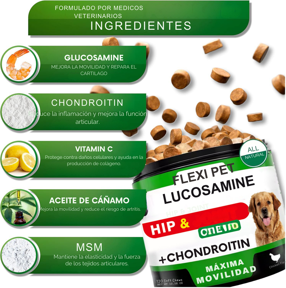 FlexiPet Gránulos de Glucosamina y Condroitina" para Perros y Gatos